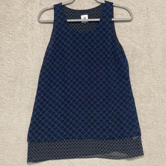 CAbi Scallop Mermaid Scale Layered Tank Top Sleeveless Blouse Navy 3783 Small - Picture 10 of 12